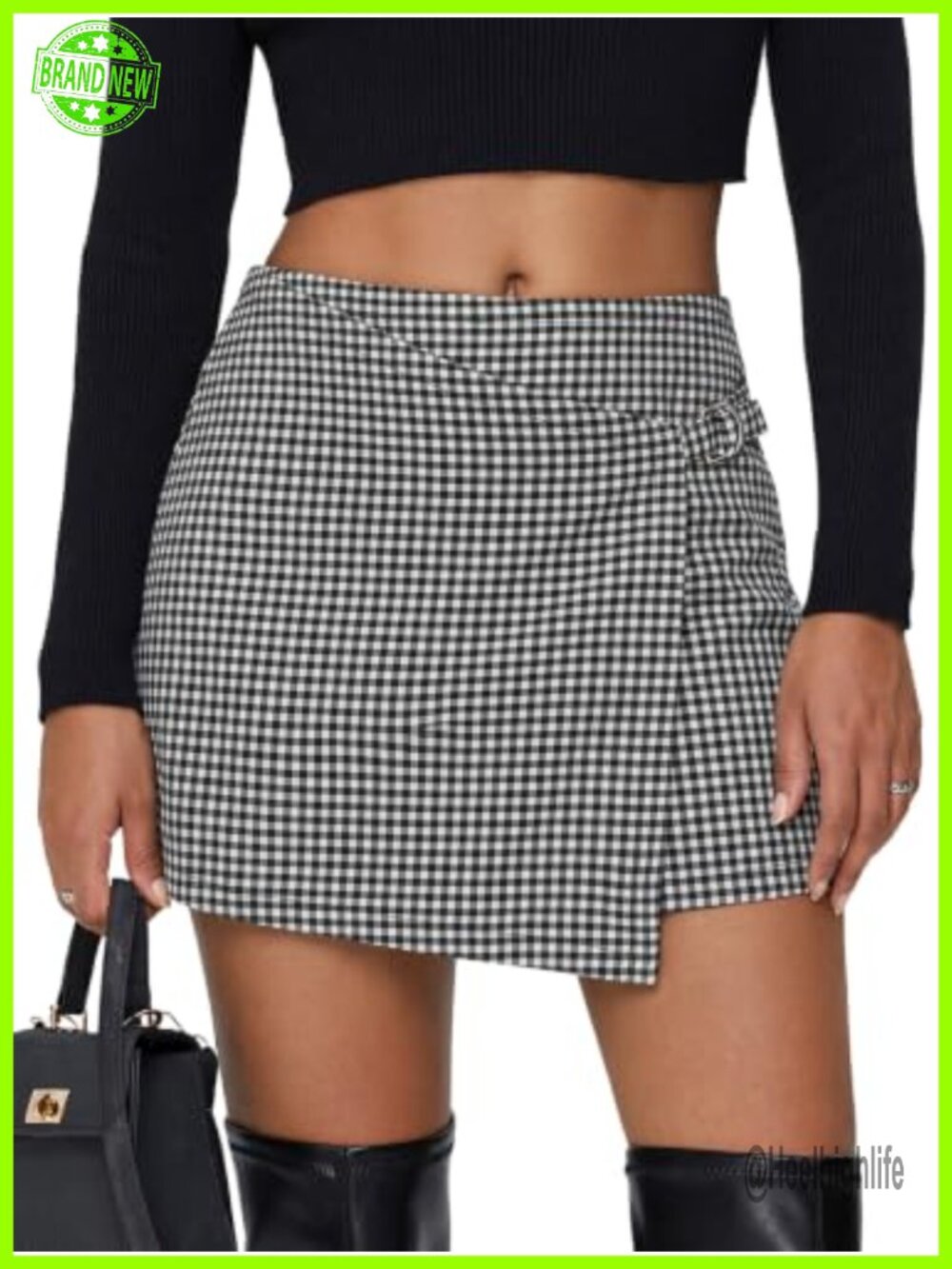 Women's Plaid Mini Skirt Asymmetrical Bodycon Faux Wrap High Waisted
